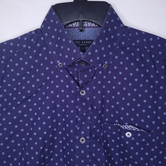 Ted Baker Shirt Mens 2 Small Blue Graphic Print - Picture 1 of 11